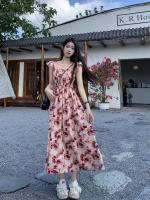 Charming And Elegant French Rose Print Dress For Women Flattering A Line Silhouette