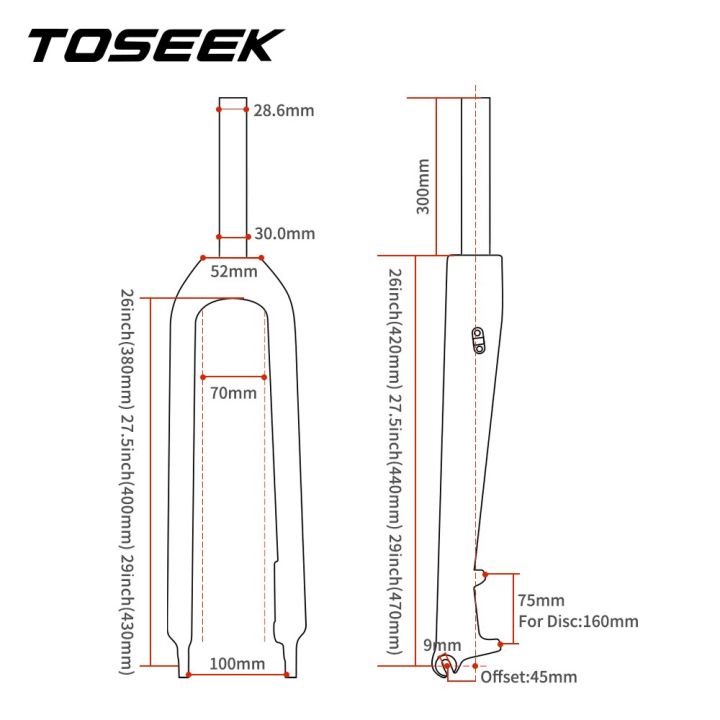 toseek-ตะเกียบคาร์บอน29ท่อตรงฟอร์กจักรยาน560กรัมขาตะเกียบจักรยานเสือภูเขาเหล็กคาร์บอนแข็ง29ตะเกียบหน้าสำหรับจักรยาน