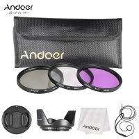 Andoer ชุดตัวกรอง58มม.,(UV + CPL + FLD) + กระเป๋าพกพาไนลอน + ฝาปิดเลนส์ + ฝาครอบเลนส์ + ฮู้ดเลนส์ + ผ้าทำความสะอาดเลนส์