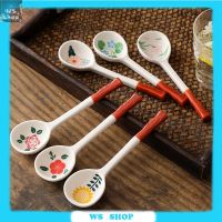 1/4 PCS Ins Style Japanese Style Stoneware Small Soup Spoon, Ceramic Spoon, Long Handle Spoon, Household Cute Creative Rice Spoon