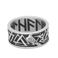 นอร์ดิกไวกิ้ง Odin Raven Huginn และ Muninn Valknut Rune Amulet แหวนสแตนเลส Stee กับ Valknut Rune ถุงของขวัญ