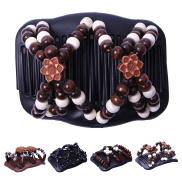 Double Slide Wooden Beads Women Headwear Hair Styling Clip Comb Accessory