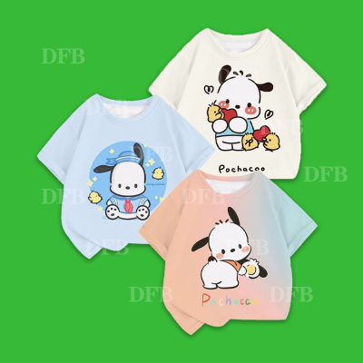 Pochacco Daily เสื้อยืดแขนสั้นเด็กสะดวกสบายและระบายอากาศพิมพ์ลายเสื้อ3D