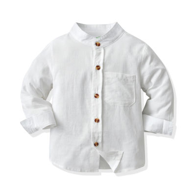6 Size Baby Boy Shirt New Style 2023 Long Sleeve Cotton Boys T Shirt Boy Shirt All White Stand Collar Boy Shirt Kids Boy Shirt Korean Style Boy Kids Clothes Birthday Party Wedding Photoshoot Age 1 2 3 4 5 6