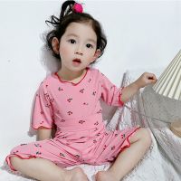 Korean Girls Pajamas Sets Children Clothes Cherry Pijamas Infant Summer Baby Nightwear Pyjamas Kids High Waist Shorts Loungewear