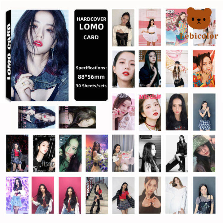 จัดส่งรวดเร็วชุดการ์ด-lomo-kpop-สีดำและสีชมพู30cs-เด็กสาวน่ารัก-jisoo-jennie-lisa-rose-photocards-88x56mm