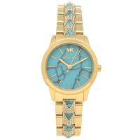 นาฬิกาข้อมือผู้หญิง MK6673 MICHAEL KORS Runway Turquoise Dial Gold Tone Stainless Steel Ladies Watch