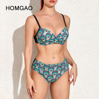 HOMGAO 2022 New y Bikinis R Print Swimwear Women Swimsuit Mid Waist Large Cup Bathing Suit Beachwear Swimming Biquini 3XL
