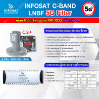 infosat LNB C-Band 5G 2จุดอิสระ รุ่น C2+ (ป้องกันสัญญาณ 5G รบกวน) + INFOSAT Multi Switch รุ่น INF-3X32 มัลติสวิทซ์ (เข้า3ออก32)