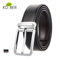 KOLBER Fashion Mens Leather Belt Hard Alloy Metal Silver Buckle Trouser Belt Male 34Mm Natural Cowhide 130Cm Brown Belt Gift