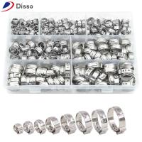 DISSO 130 Pieces 10ขนาด หูเดี่ยวหู 6-29มม. 304สแตนเลสสตีล แคลมป์รัดท่อ ท่อหนีบท่อ 1/4 " - 1-1/8" คีมหนีบหนีบห่วง การเชื่อมต่อฟิตติ้งท่อ