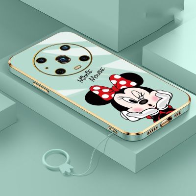 For Honor Magic 4 Pro 70 Pro + Honor70 Luxury Minnie Mouse ฝาครอบโทรศัพท์ยางเคลือบเงาเคสกันกระแทกพร้อมสายคล้องแหวน