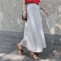 Seoulish Summer  New Elegant Stain Women A-Line Long Skirts Side Split High Waist Fashionable Umbrella Beach Female Skirts