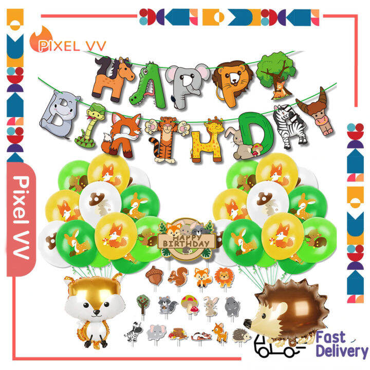 Jungle Safari Forest Theme Happy Birthday Party Animals Balloons Letter ...