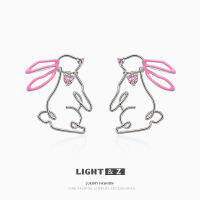 LIGHT &amp; Z ต่างหูรูปกระต่ายน่ารักหูกระต่ายอัญมณีรูปกระต่ายเส้นกลวงขี้เล่นต่างหูหมุดเงิน925สาวสวยเท่