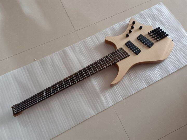 คุณภาพสูง Qshelly Custom 5 Strings Headless Bass กีตาร์ Fanned Frets คั่ว Maple คอ Ash Body 0228