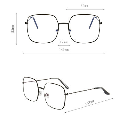Lady Square Metal Computer Glasses Frame Retro Transparent Big Frame Glasses Fashion Optical Sexy Women Eyewear Men Eyeglasses Frame Clear Lenses Wild Eyewear Can Be Equipped with Myopia Glasses
