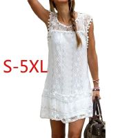 COD DSTGRTYTRUYUY plus size white sleeveless lace dress Fashion sexy solid color casual Beach dress