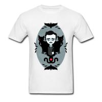 Edgar Allan Poe Friends T Shirt Men Tees Horror Black Cat Raven Tshirt Mens Cotton Clothing Cartoon Printed Tshirt