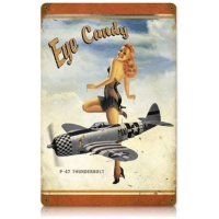 ป้ายโลหะวินเทจ-P-47 Thunderbolt Pinup Girl Eye Candy - Military Wall Art Decor-เหมาะสำหรับถ้ำมนุษย์โรงรถหรือสำนักงาน