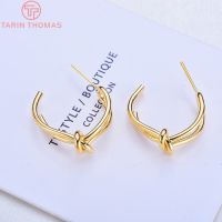 (2577)6PCS 24MM 24K Gold Color Brass Double Line Knot Stud Earrings High Quality Diy Jewelry Findings Accessories