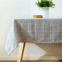 【LZ】☋▨  Japanese - style linen lattice tablecloth plain color table round table coffee table table cloth covered towel solid pastoral