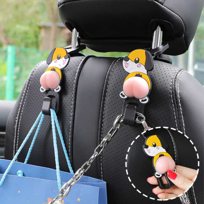 2Pcs Car Seat Back Cartoon Hooks With Cute Ass Cushion Interior Organizer Headrest Hanging Holder Handbag Storage Seats Hook