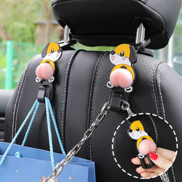 2pcs-car-seat-back-cartoon-hooks-with-cute-ass-cushion-interior-organizer-headrest-hanging-holder-handbag-storage-seats-hook