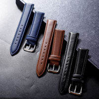 【CW】Genuine Leather Watchband Soft Material Watch Band Wrist Strap 12 14 16 18 20 21 22Mm With Silver Color Stainless Steel Buckle