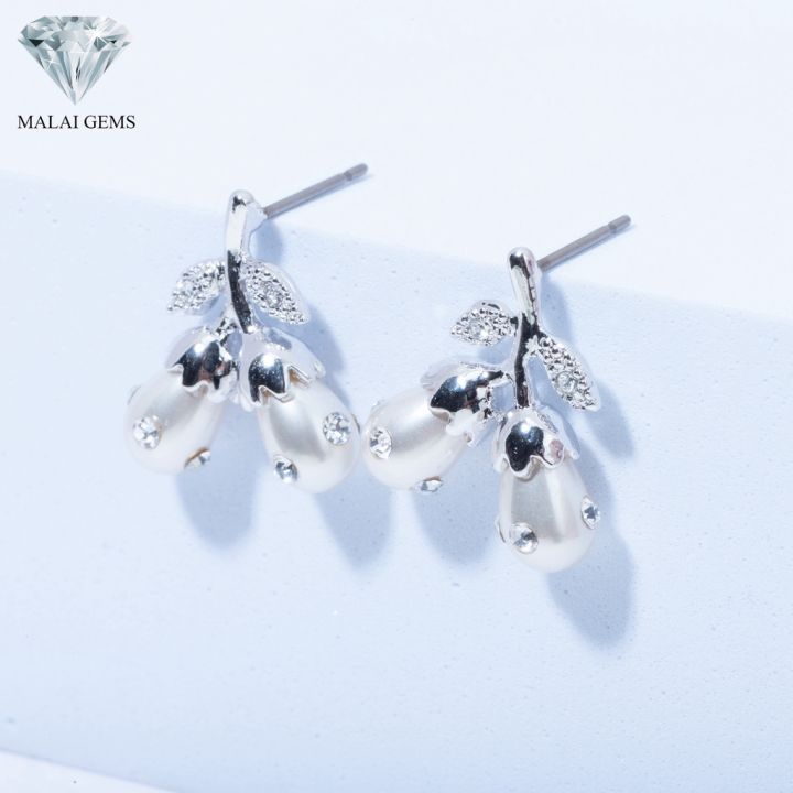 malai-gems-ต่างหูเพชร-เงินแท้-silver-925-เพชรสวิส-cz-เคลือบทองคำขาว-รุ่น51000272-แถมกล่อง-ต่างหูcz-ต่างหูเงินแท้