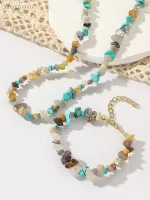 Summer explosion colorful transparent stone beads necklace female personality simple pearl necklace bracelet set