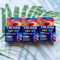 (Trojan®) Condoms Fire &amp; ICE Dual Action Lubricant 3 Latex Condoms 3, 7 or 10 Boxes โทรจัน ถุงยางอนามัย ขนาด 52 mm