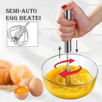 1pc 10-inch Household Egg Whisk Stainless Steel Rotating Manual Cream  Whipper Semi-automatic Kitchen Hand Mixer