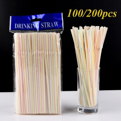 ◊ 100/200pcs Multicolor Plastic Straws for Wedding Party Supplies Kitchen Beverage Disposable Drinking Straw pajitas plastique