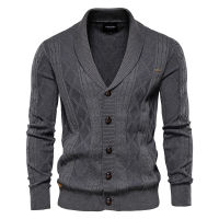 AIOPESON ผ้าฝ้าย Argyle Cardigan ผู้ชาย Casual Single Breasted สีทึบธุรกิจ Mens Cardigans ใหม่แฟชั่นฤดูหนาวเสื้อกันหนาว Man