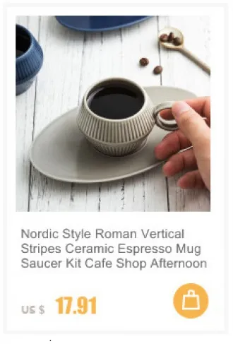 Roman Style Vertical Stripes Ceramic Espresso Mug Saucer Kit Cafe