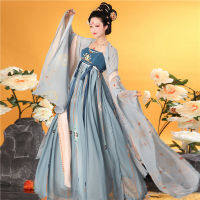 เครื่องแต่งกายโบราณ Hanfu ผู้หญิงฤดูร้อนสไตล์จีนนางฟ้าอากาศสง่างามสไตล์โบราณเสื้อเชิ้ตแขนใหญ่และกระโปรง