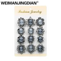 WEIMANJINGDIAN Set of 12 Pieces Vintage Style Resin and Rhinestones Cameo Brooch Pins in Antique Gold or Silver Color Plated