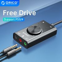 ORICO Portable USB Sound Card for Microphone Earphone 2 in 1 With 3 Port Output Volume Adjustable External For Windows Mac Linux