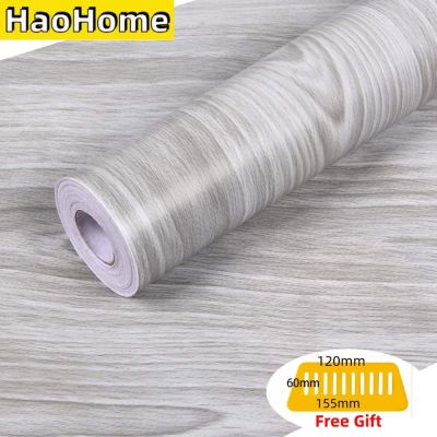 HaoHome Gray Wood Grain Peel and Stick Wallpaper Wood Shlef Liner Removable Contact Paper Self Adhesive Grey Wall Covering