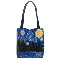 Van Gogh Starry Nigh Tote Bag Foldable Shopping Bag Reusable Eco Large Uni Canvas Shoulder Bag Tote Grocery Cloth Pouch