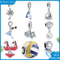 New 925 Sterling Silver Seaside Party Coconut Surfing Bikini Shell Beads Fit Original Charm Pandora Bracelet Bead Jewelry making