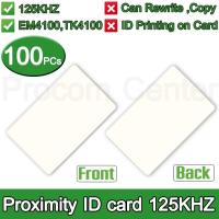 บัตรคีย์การ์ด  EM4100,TK4100 Keytag,บัตร RFID Card,บัตร Proximity ID Card125 KHz แบบบาง 0.8mm(No Number) พิมพ์บัตรได้ จำนวน 100 ใบ