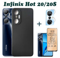 3in 1เคสโทรศัพท์สำหรับ Infinix Hot 20เคส Infinix Hot 20S เคสโทรศัพท์นิ่ม + ฟิล์มกระจกเทมเปอร์ + ฟิล์มเลนส์