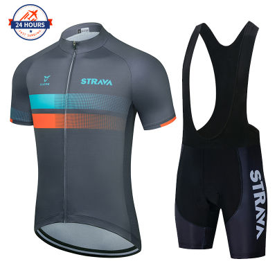 20212021 STRAVA Summer Cycling Jersey Set Breathable Team Racing Sport Bicycle Jersey Mens Cycling Clothing Short Bike Jersey