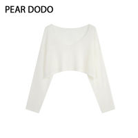 PEAR DODO เสื้อเสื้อเอวลอยคอวีแขนยาวสำหรับผู้หญิงกันแดดเกาหลี