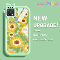 Jjlingji เคสสำหรับ OPPO A15 A35 A15s 4G เคสแฟชั่นลายดอกทานตะวันสีสันสดใสน่ารักสัตว์ประหลาดน้อยเลนส์กล้องถ่ายรูปแบบนิ่มซิลิโคนโปร่งใสเคสกันกระแทกแบบใสง่าย