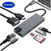 Trumsoon USB ฮับ C กับ RJ45อีเทอร์เน็ต HDTV VGA การ์ดความจำการ์ดรีดเดอร์ USB USB 3.0 Type C Dex Ipad Nintendo