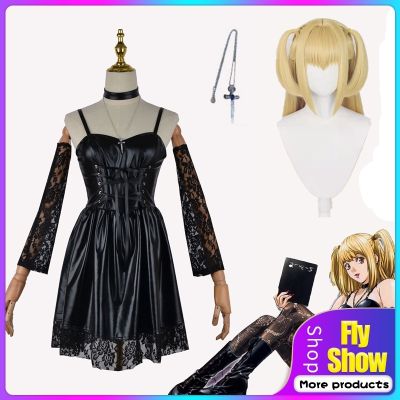 ✇ↂ Anime Death Note Misa Amane Cosplay Costumes Imitation Leather Sexy Tube Tops Lace Dress Uniform Outfit Roal Play Wig Shoes Cos