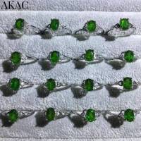 2rings Approx5*7mm AKAC natural green diopside women white copper adjustable ring
